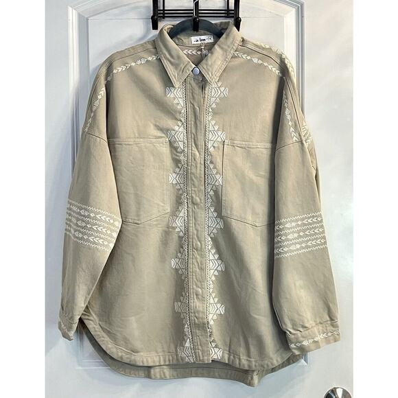 Embroidered Utility Snap Shacket Jacket Choctaw Aztec Dakota Tribal Cowgirl S - Picture 5 of 9